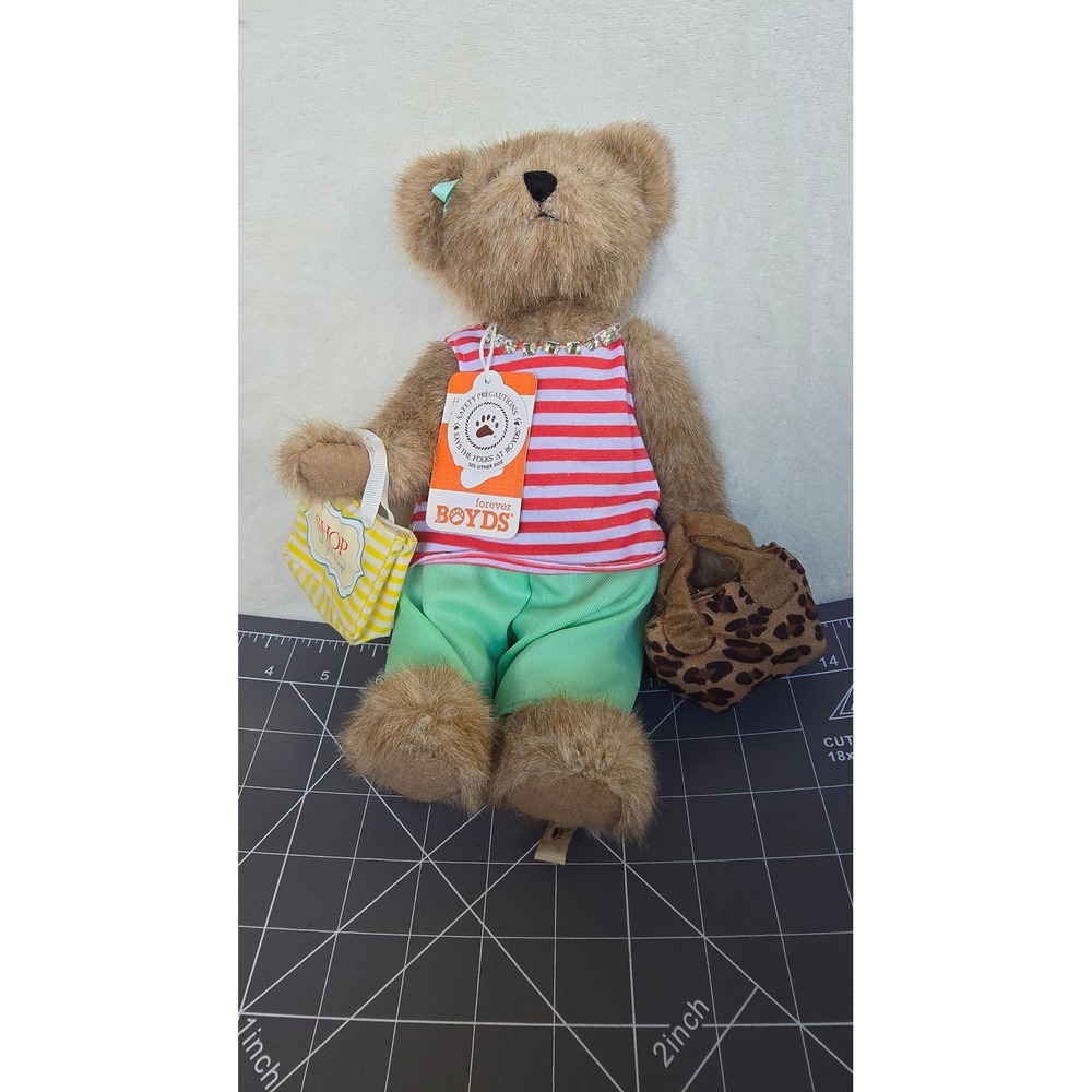 Boyds Bears Forever Boyds Eva Plush Teddy Bear Striped Top Green Pants 12 inch